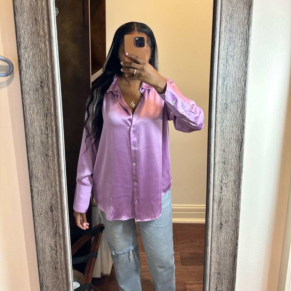 ZARA Lavender/Purple Button Down Satin Top SZL